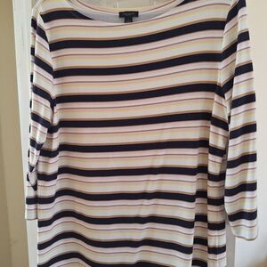 Ann Taylor Factory Striped Long Sleeve Tee - Navy, Yellow, White